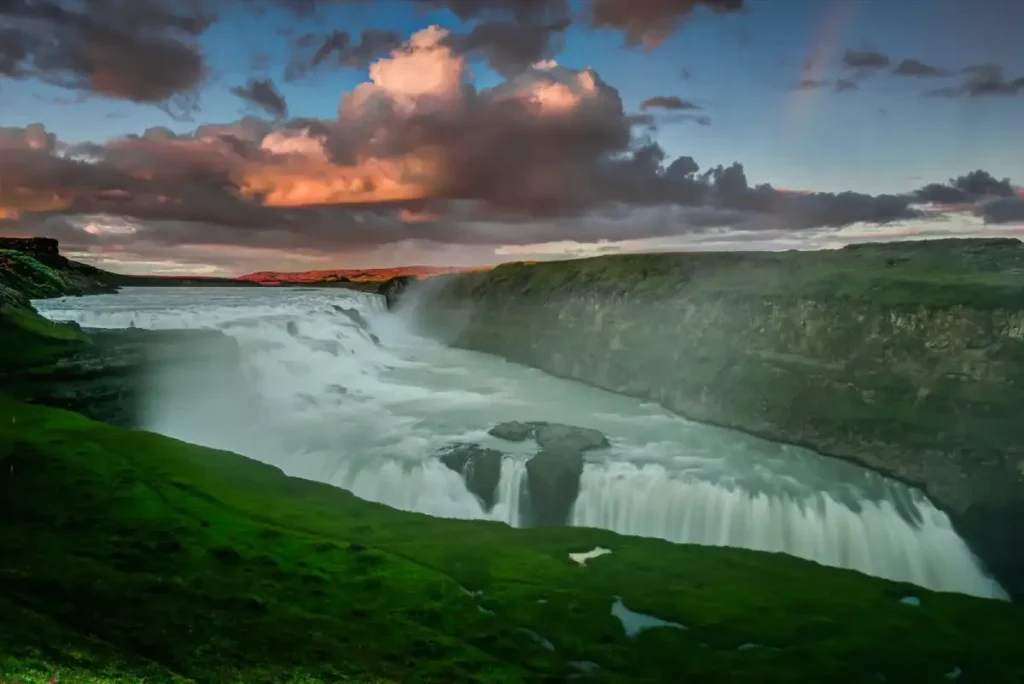 Gullfoss waterfall and clouds.