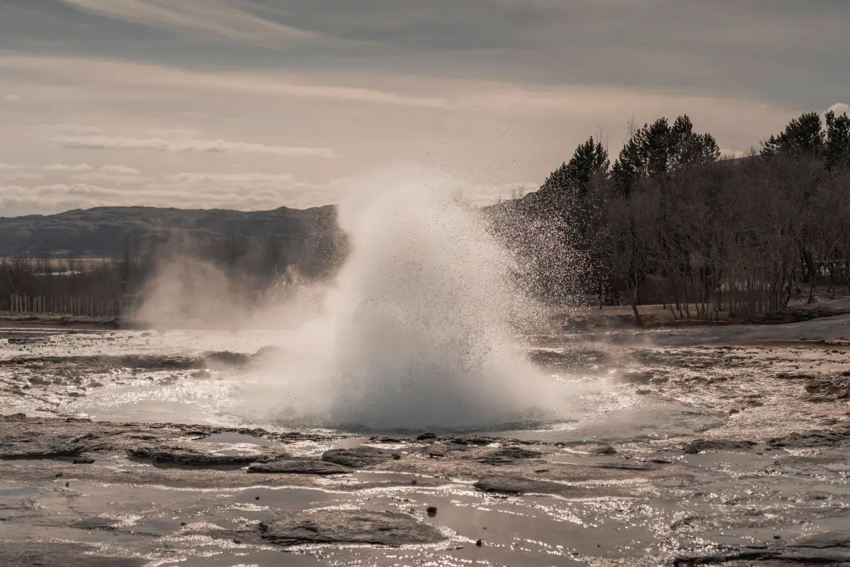 Strokkur geyser erupting in the Geysir geothermal area, Iceland