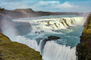 Gullfoss waterfall in Iceland’s Golden Circle cascading in two tiers
