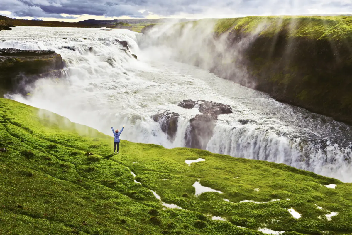 Gullfoss waterfall on Iceland's Golden Circle at sunset