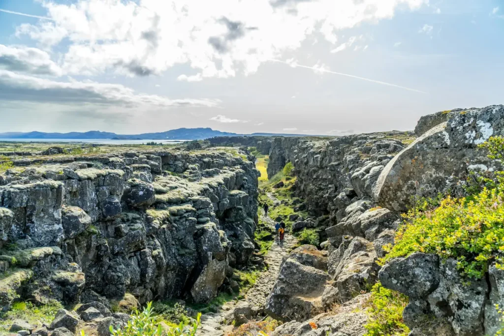 Þingvellir rift valley cliffs and lake scenery, a UNESCO heritage site on Iceland’s Golden Circle