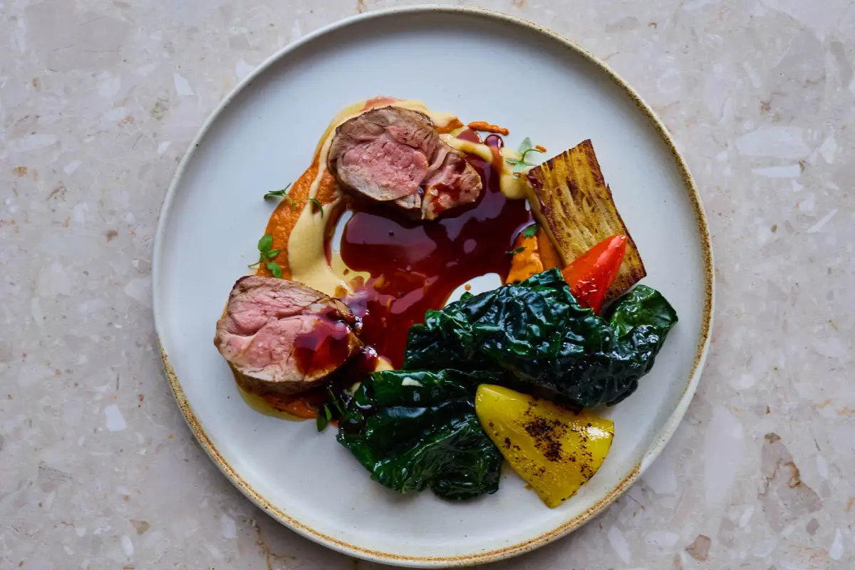 Icelandic lamb dish at Ylja Restaurant, Laugarás Lagoon Iceland
