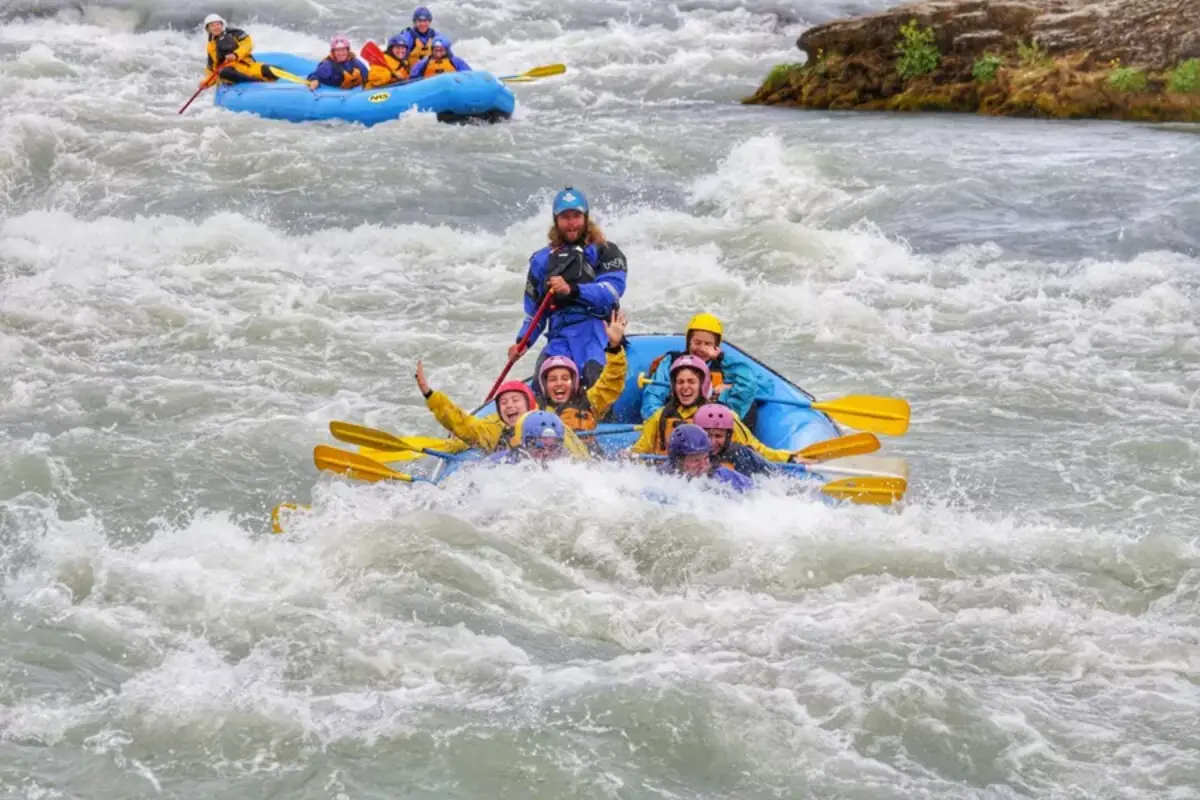 White-water rafting in rapids on Hvítá River, Iceland