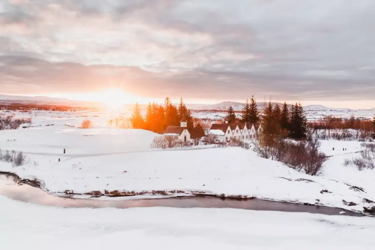 Snow-covered fields at Þingvellir National Park in winter