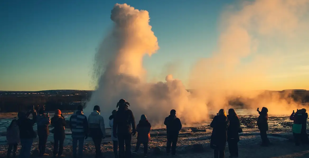 Strokkur geyser erupting at the Geysir geothermal area