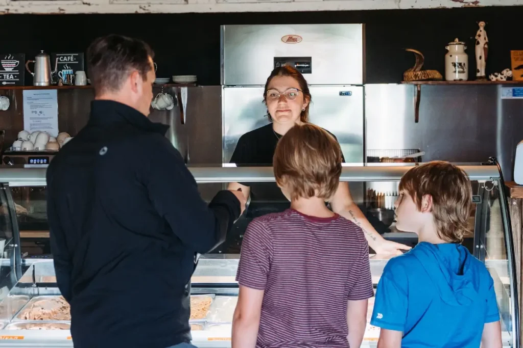 Efstidalur Farm Ice Cream Visitors ordering homemade ice cream at Efstidalur Farm on the Golden Circle