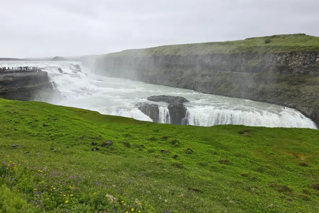 Wide canyon view of Gullfoss waterfall in South Iceland